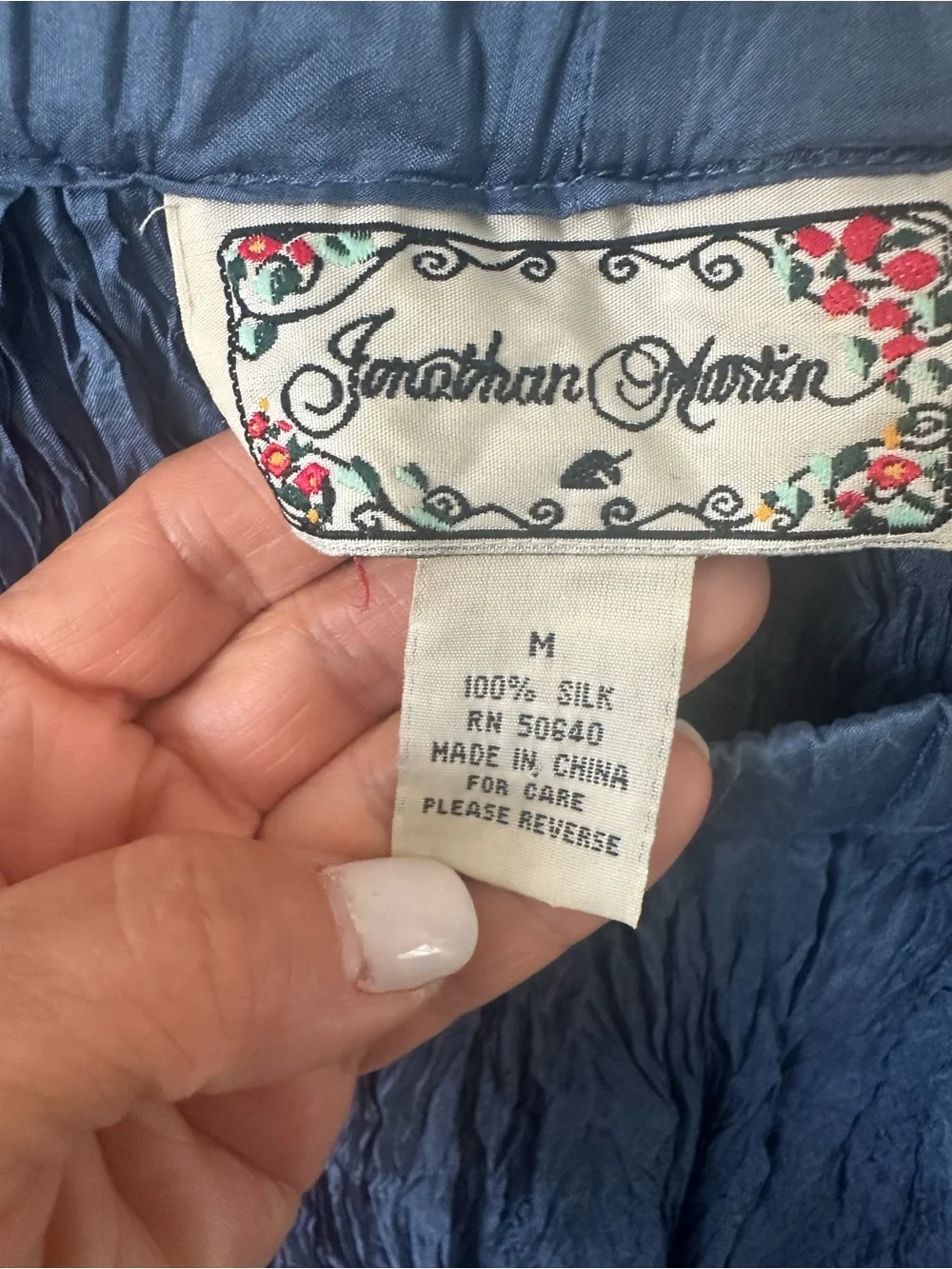 Vintage jonathan martin Navy Blue Crinkled Maxi Skirt‎ 100% silk